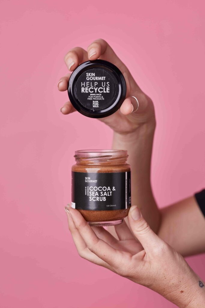 Skin Gourmet Raw Cocoa Sugar Paste, an edible chocolate body scrub handmade in Ghana